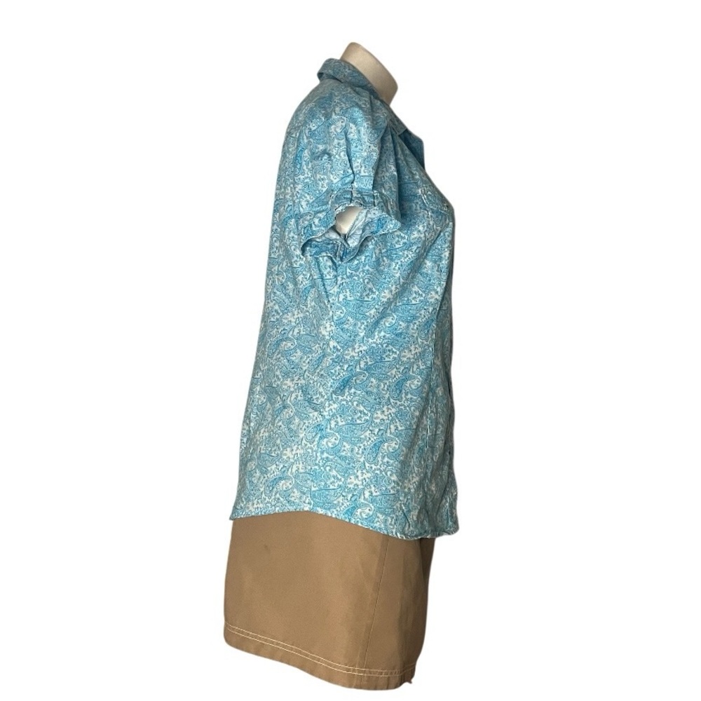ROPER Blue Western Blouse Pearl Snaps Short Puff Sleeves Paisley Size Large - Picture 4 of 10